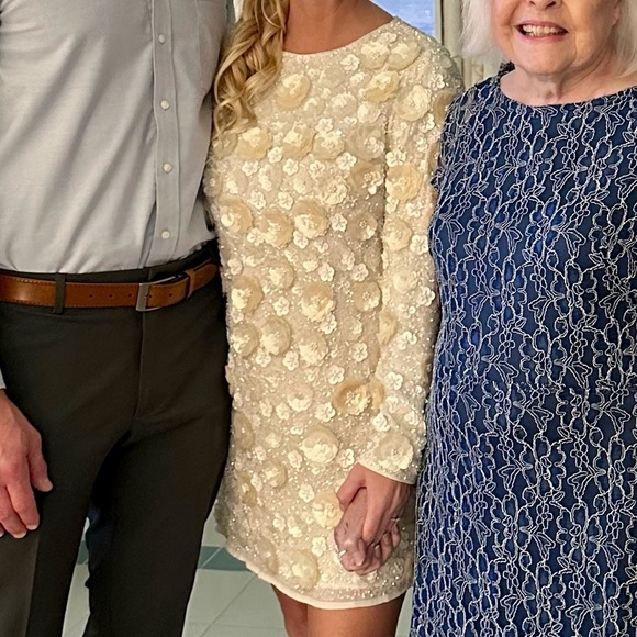 Revolve long sleeve 3D bead and sequin flower white bridal dress - size small - Picture 3 of 3